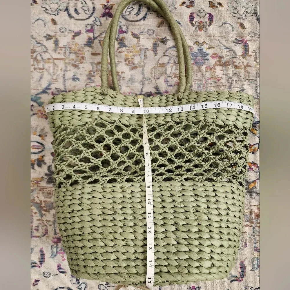 Wicker Beach Oversized Bag Sage Green Lightweight Summer Tote